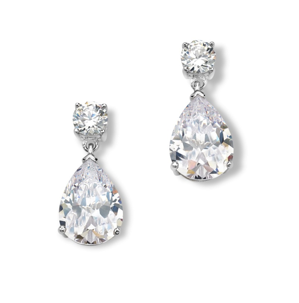White Topaz Earrings, Rhodium Plated Sterling Silver