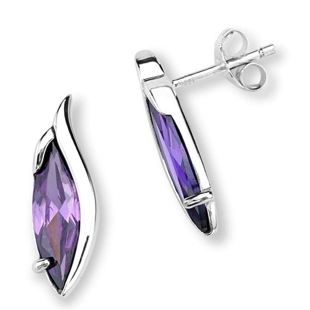 CZ Earrings, Rhodium Plated Sterling Silver