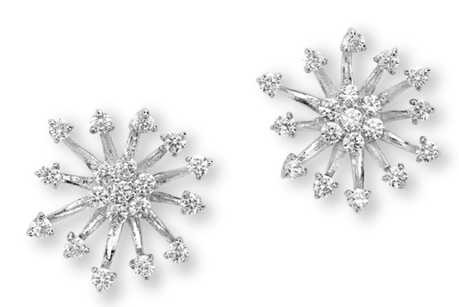 CZ Star Earrings, Rhodium Plated Sterling Silver.