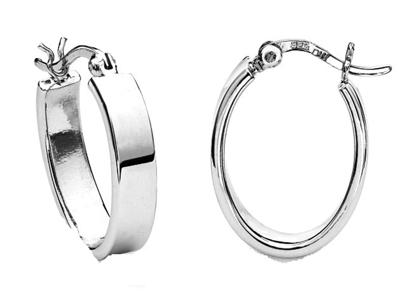 Oval Plain Hoop Earrings, Rhodium Plated Sterling Silver