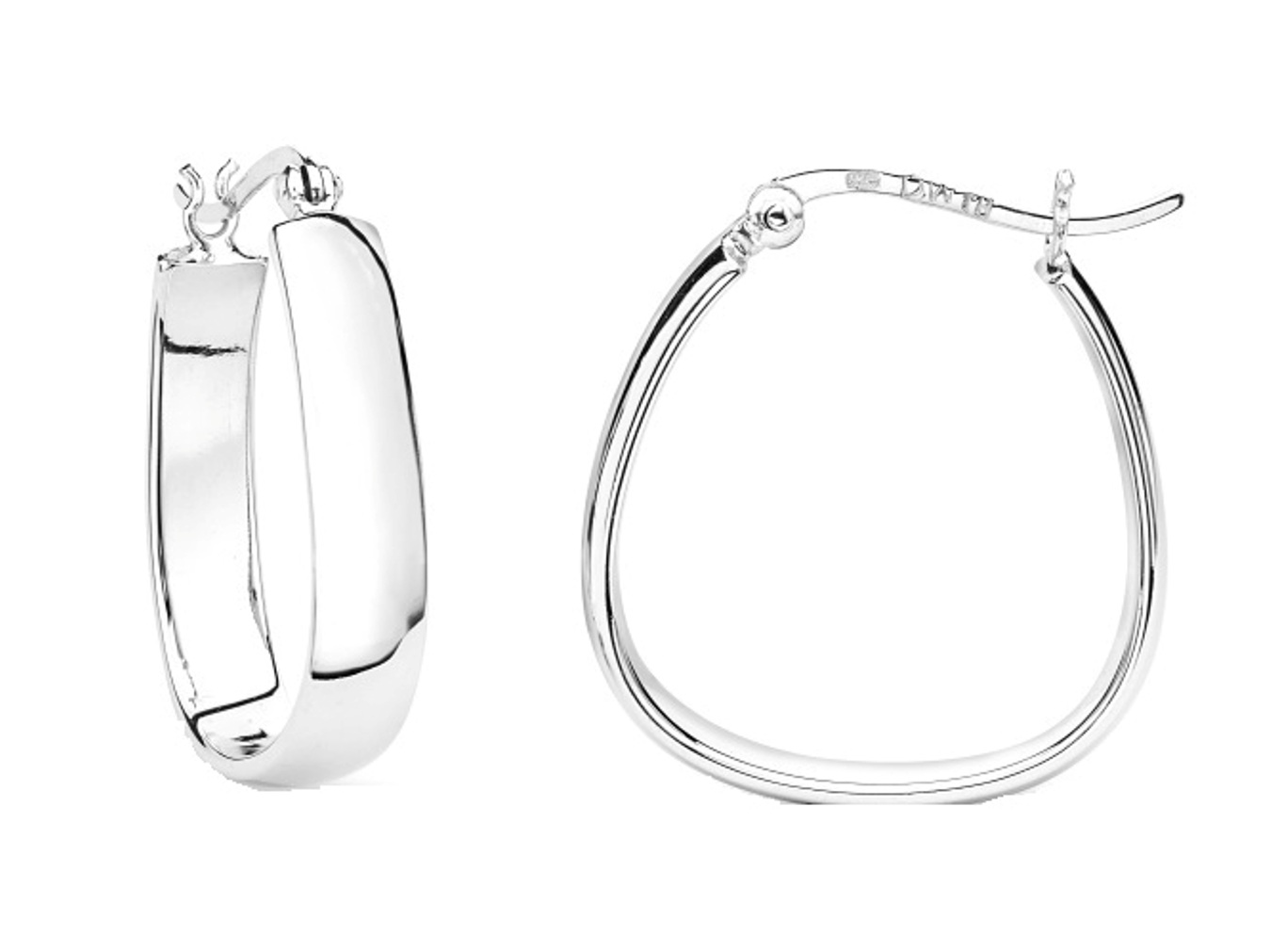 Pear Plain Hoop Earrings, Rhodium Plated Sterling Silver