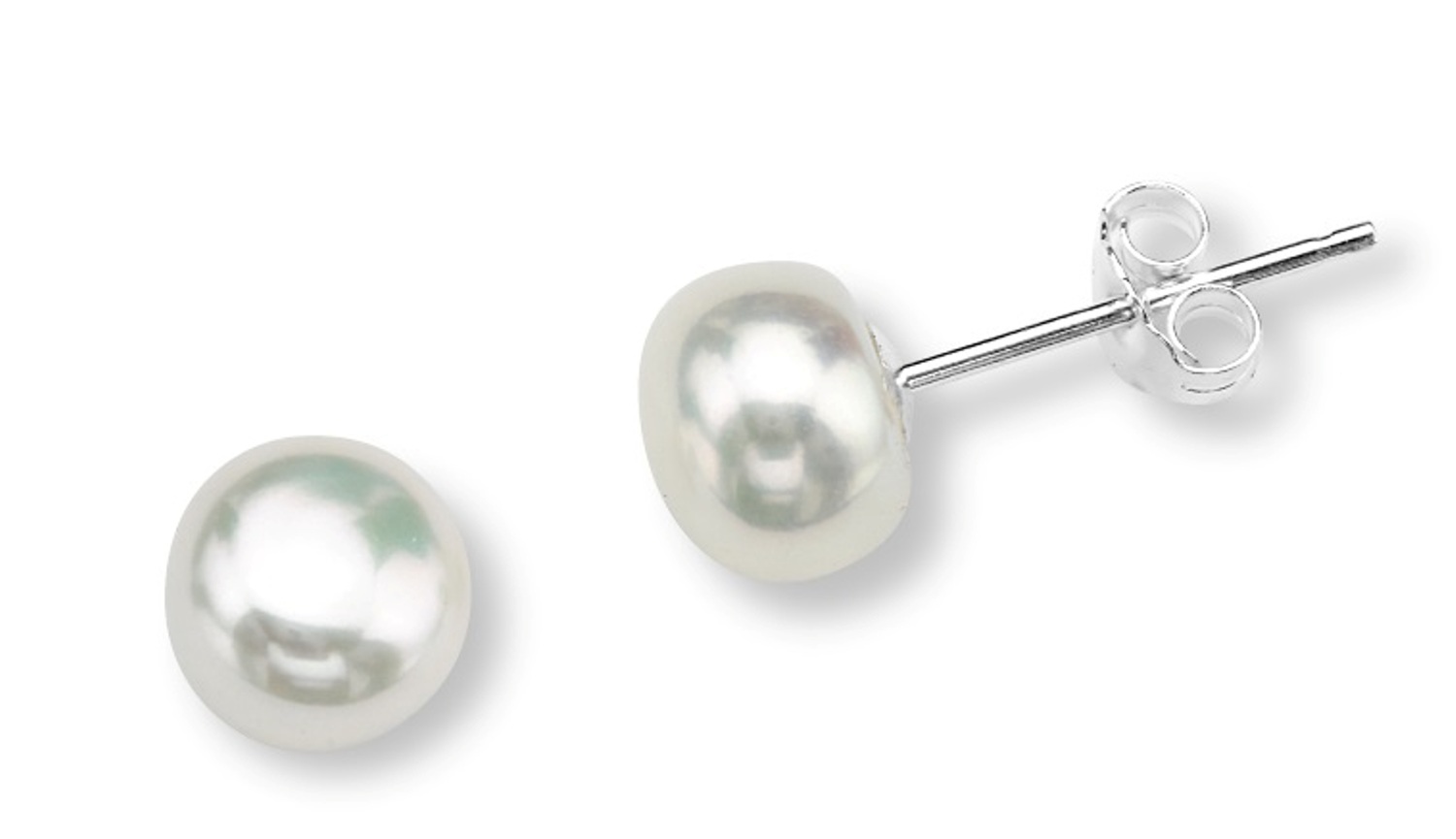 White Freshwater Cultured Pearl Post Earrings, Rhodium Plated Sterling Silver