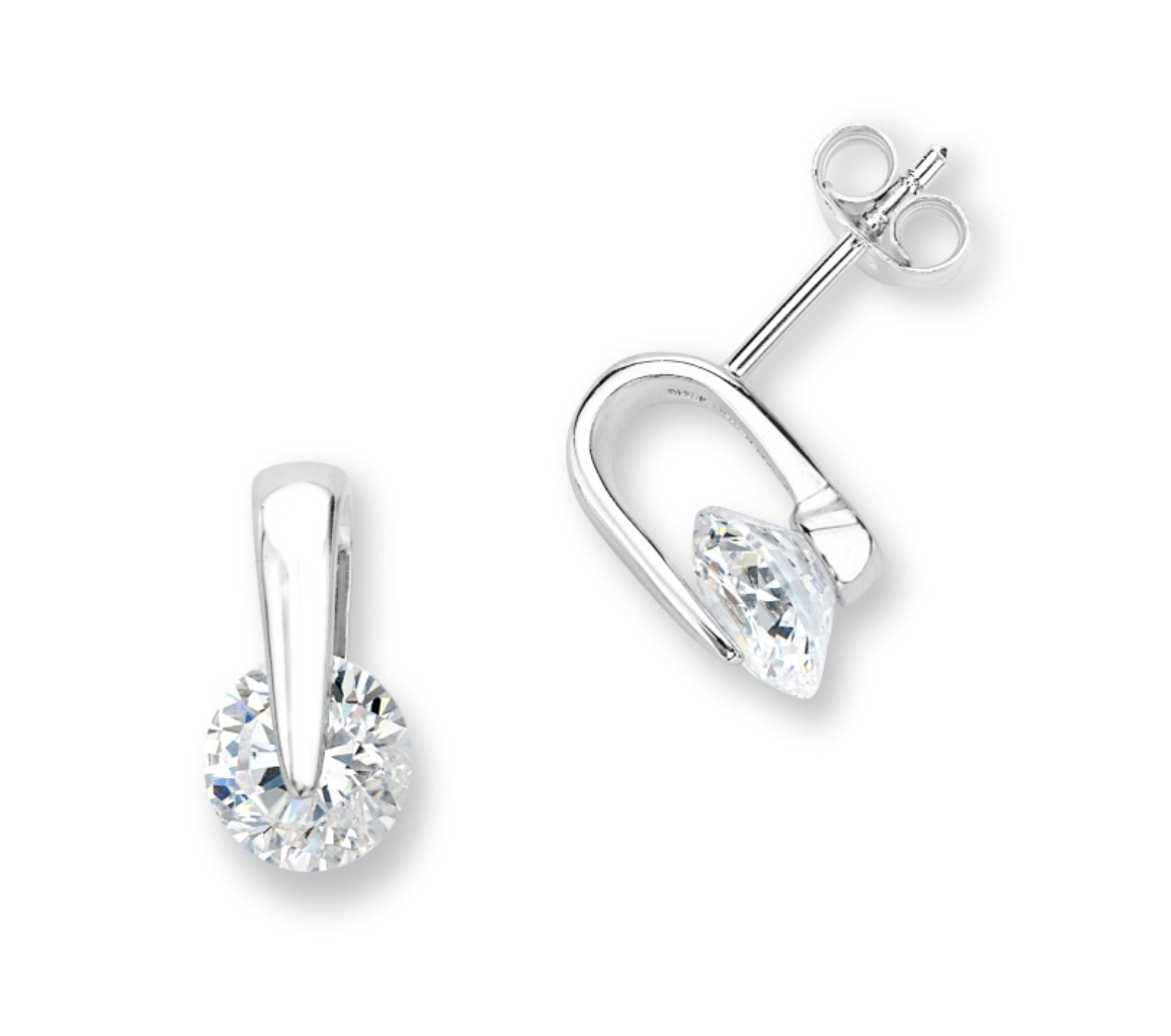 White CZ Earrings, Rhodium Plated Sterling Silver