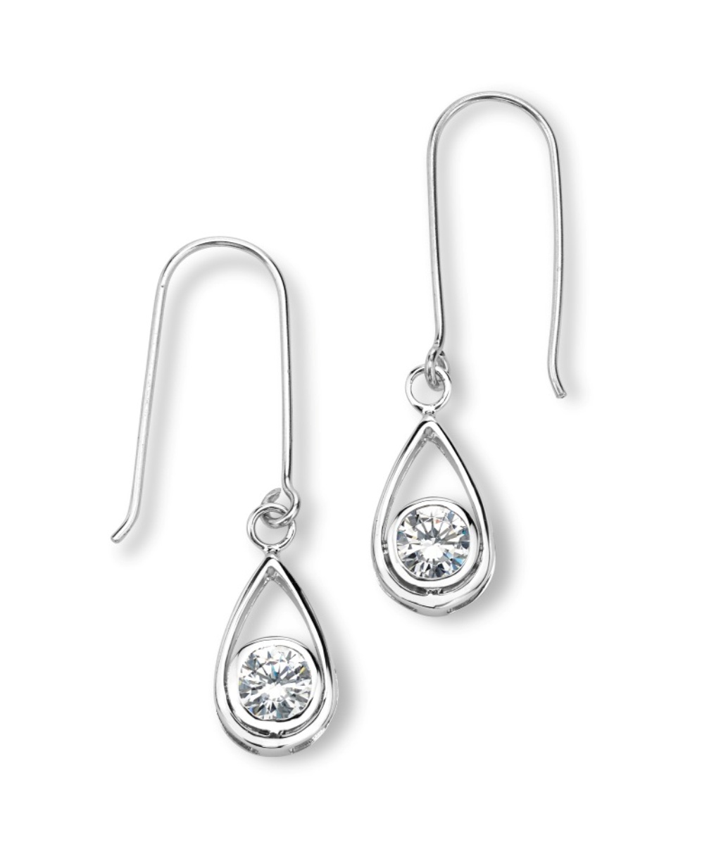 White CZ Earrings, Rhodium Plated Sterling Silver