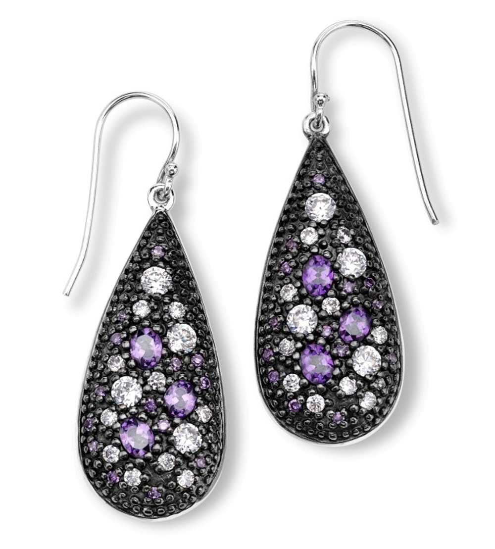 CZ Earrings, Rhodium Plated Sterling Silver