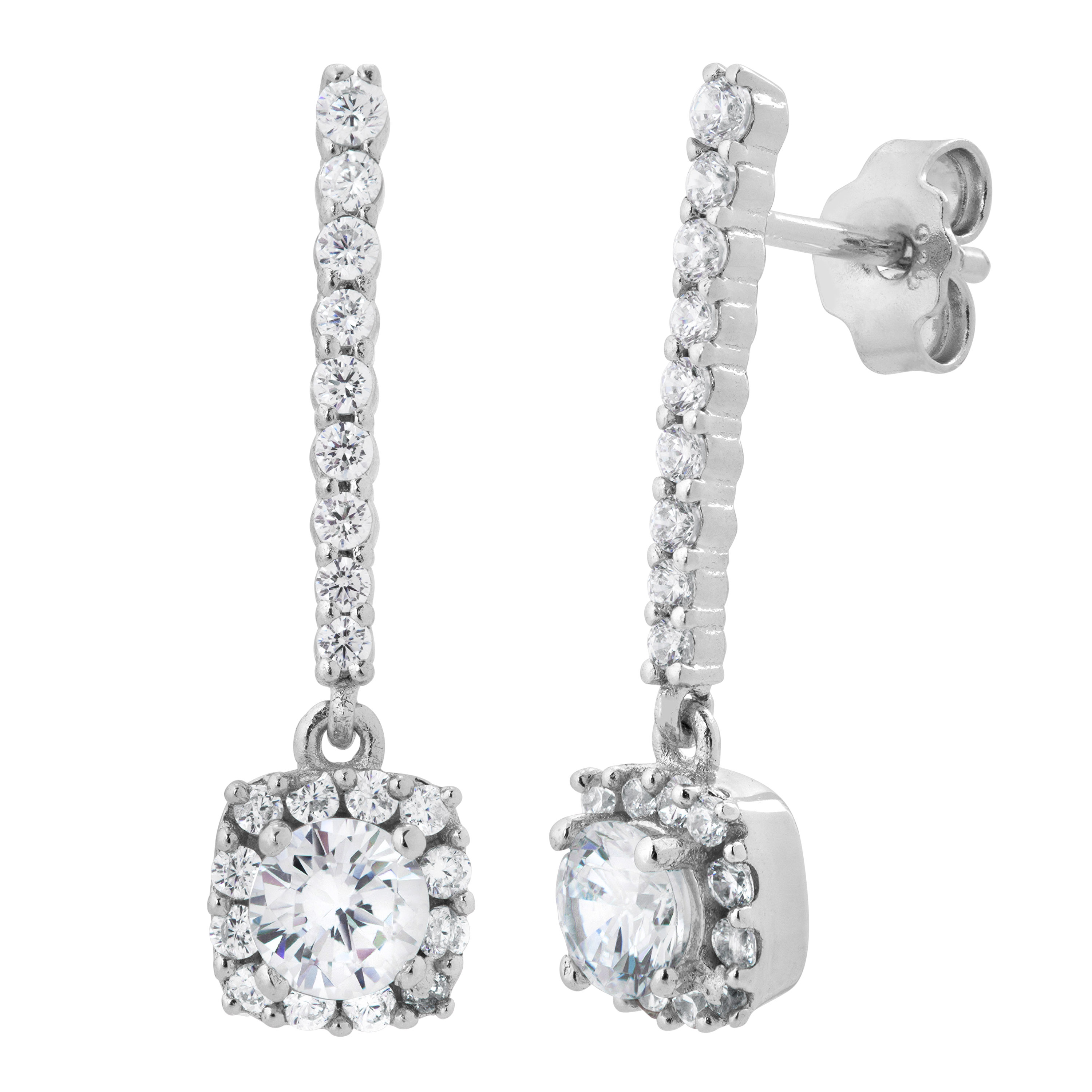 CZ Earrings, Rhodium Plated Sterling Silver