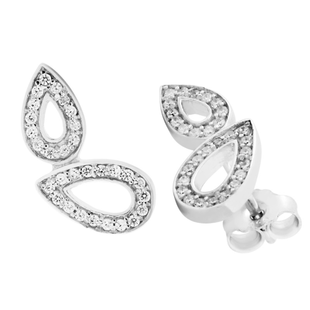 Cubic Zirconia Twist Pear Earrings, Rhodium Plated Sterling Silver