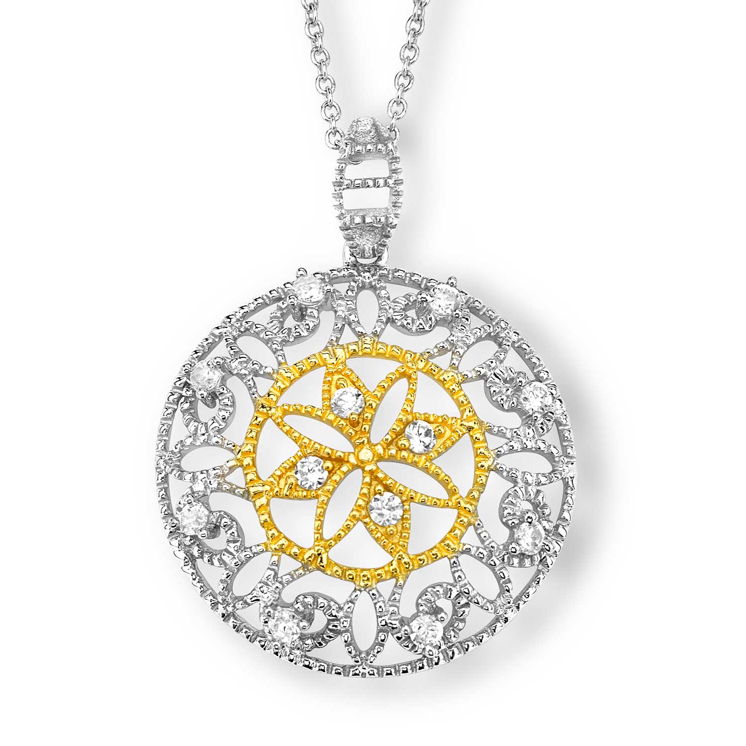 Diamond Pendant Necklace, Sterling Silver. 