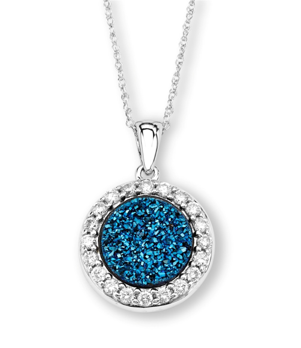 CZ  Pendant Necklace, Rhodium Plated Sterling Silver