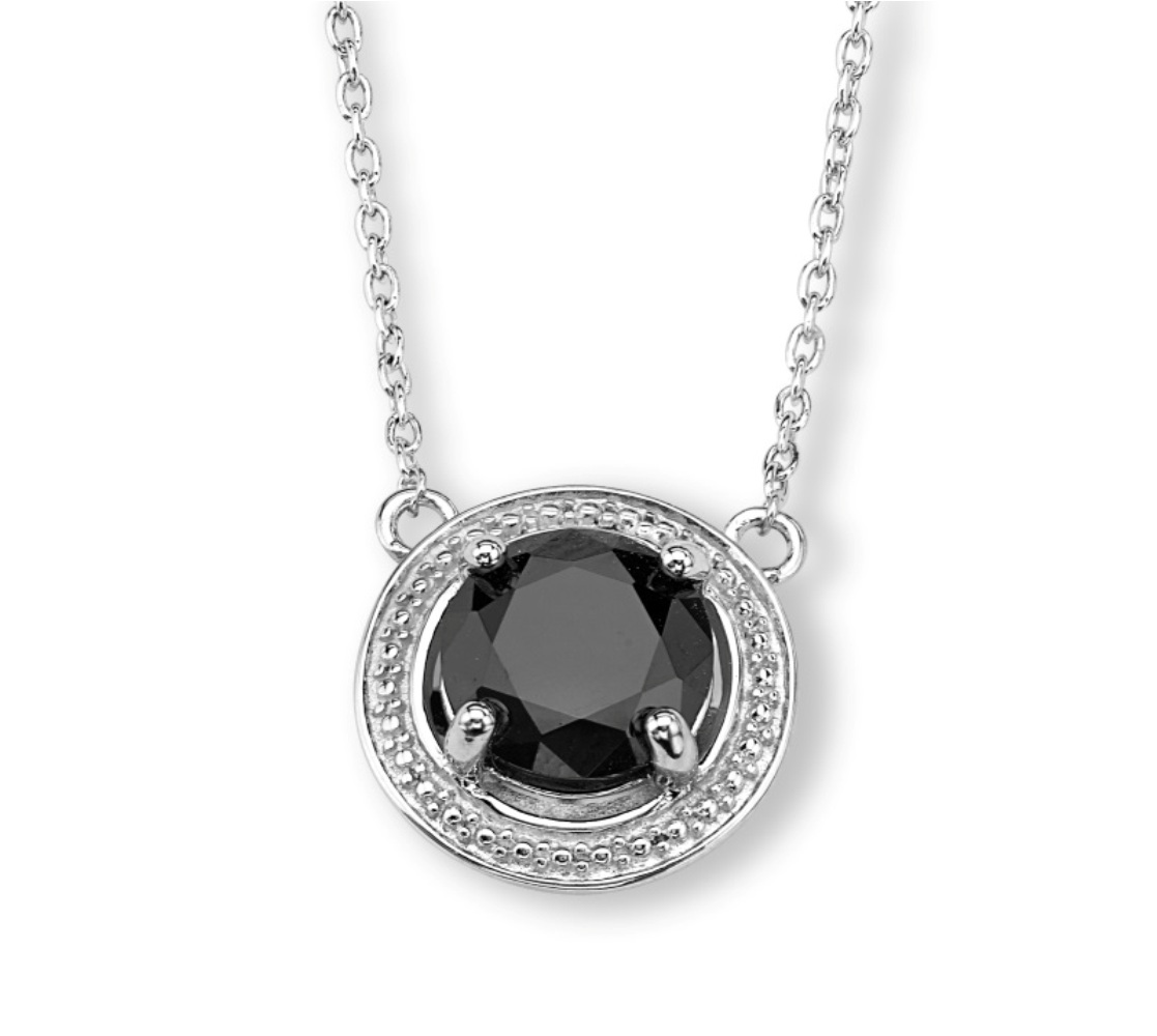 CZ Pendant Necklace, Rhodium Plated Sterling Silver