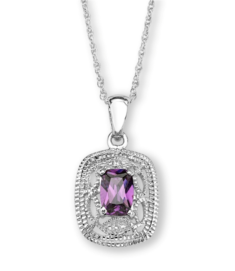 CZ Pendant Necklace, Rhodium Plated Sterling Silver