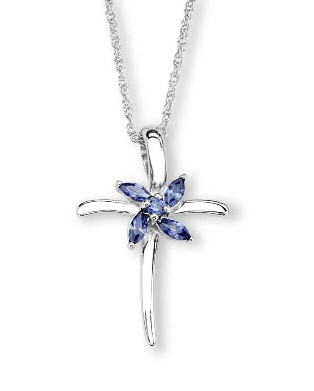 CZ Pendant Necklace, Rhodium Plated Sterling Silver