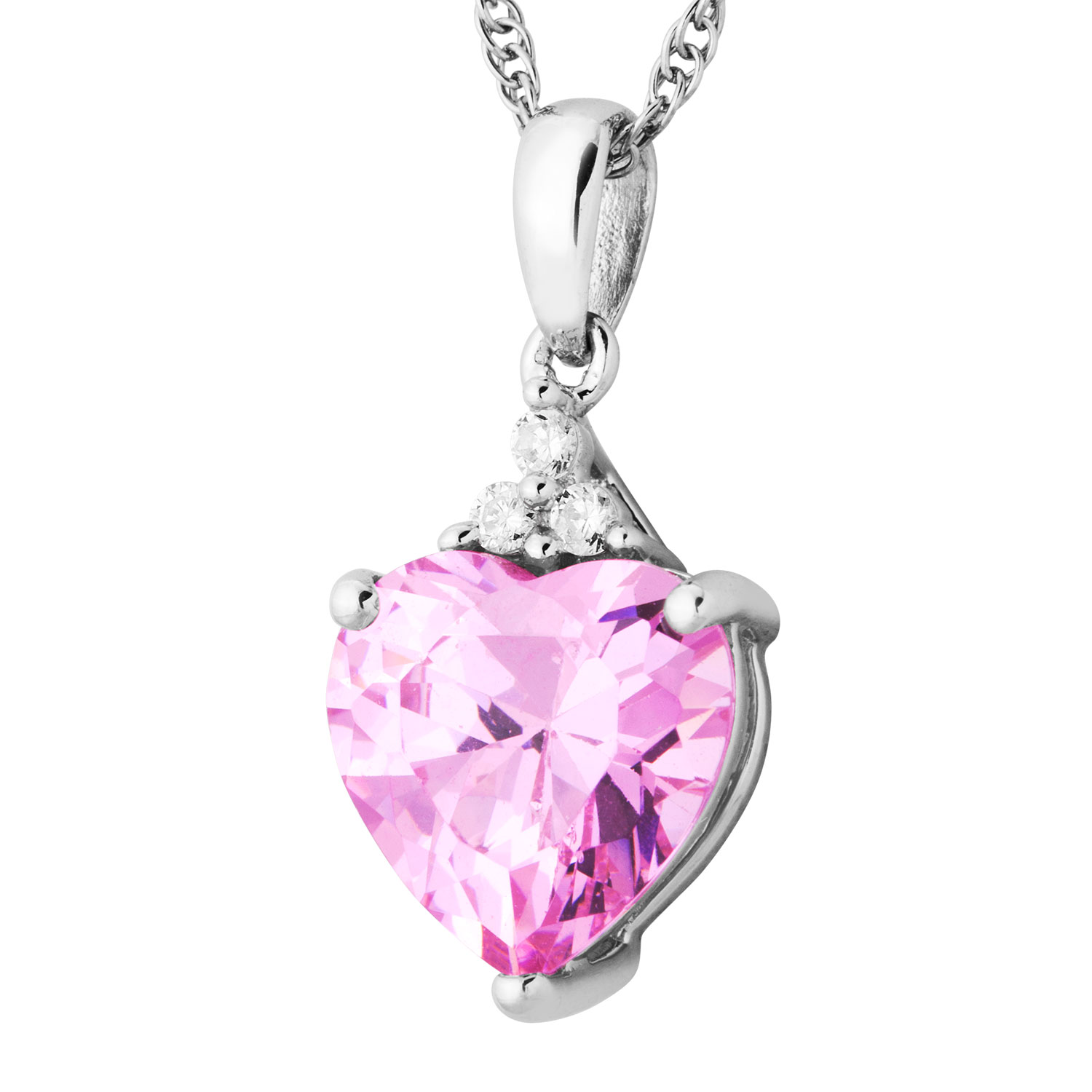 CZ Pendant Necklace, Rhodium Plated Sterling Silver