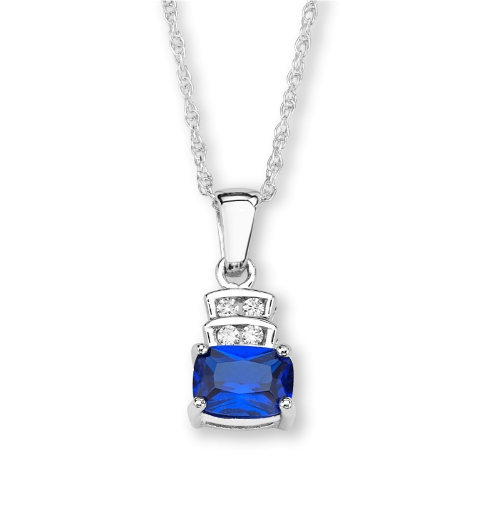 CZ Pendant Necklace, Rhodium Plated Sterling Silver