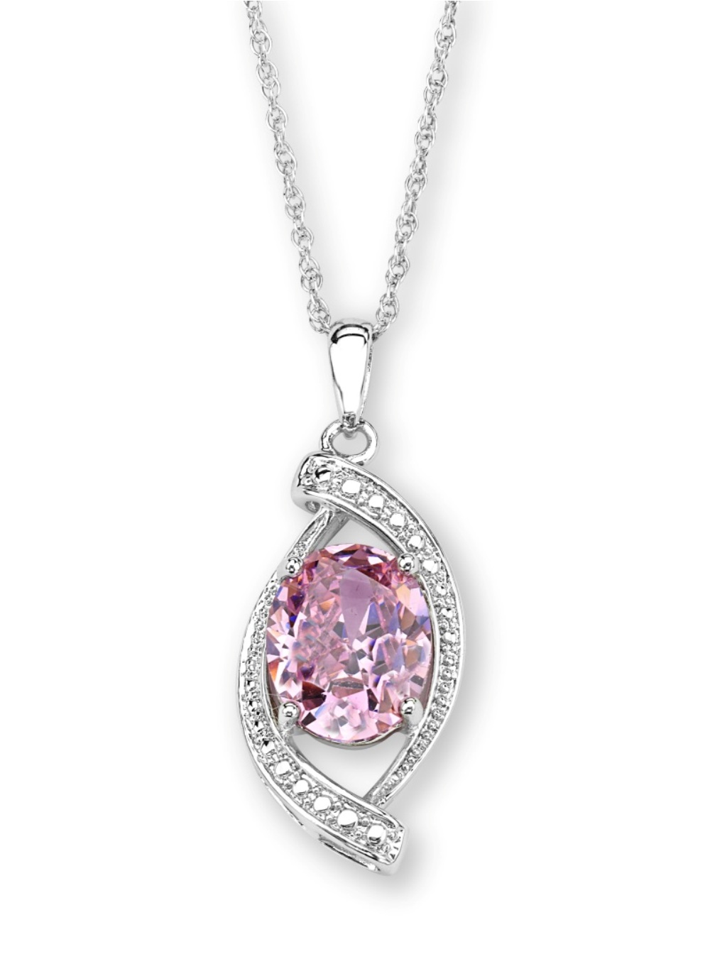 CZ Pendant Necklace, Rhodium Plated Sterling Silver