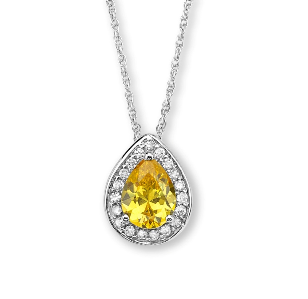 CZ Pendant Necklace, Rhodium Plated Sterling Silver