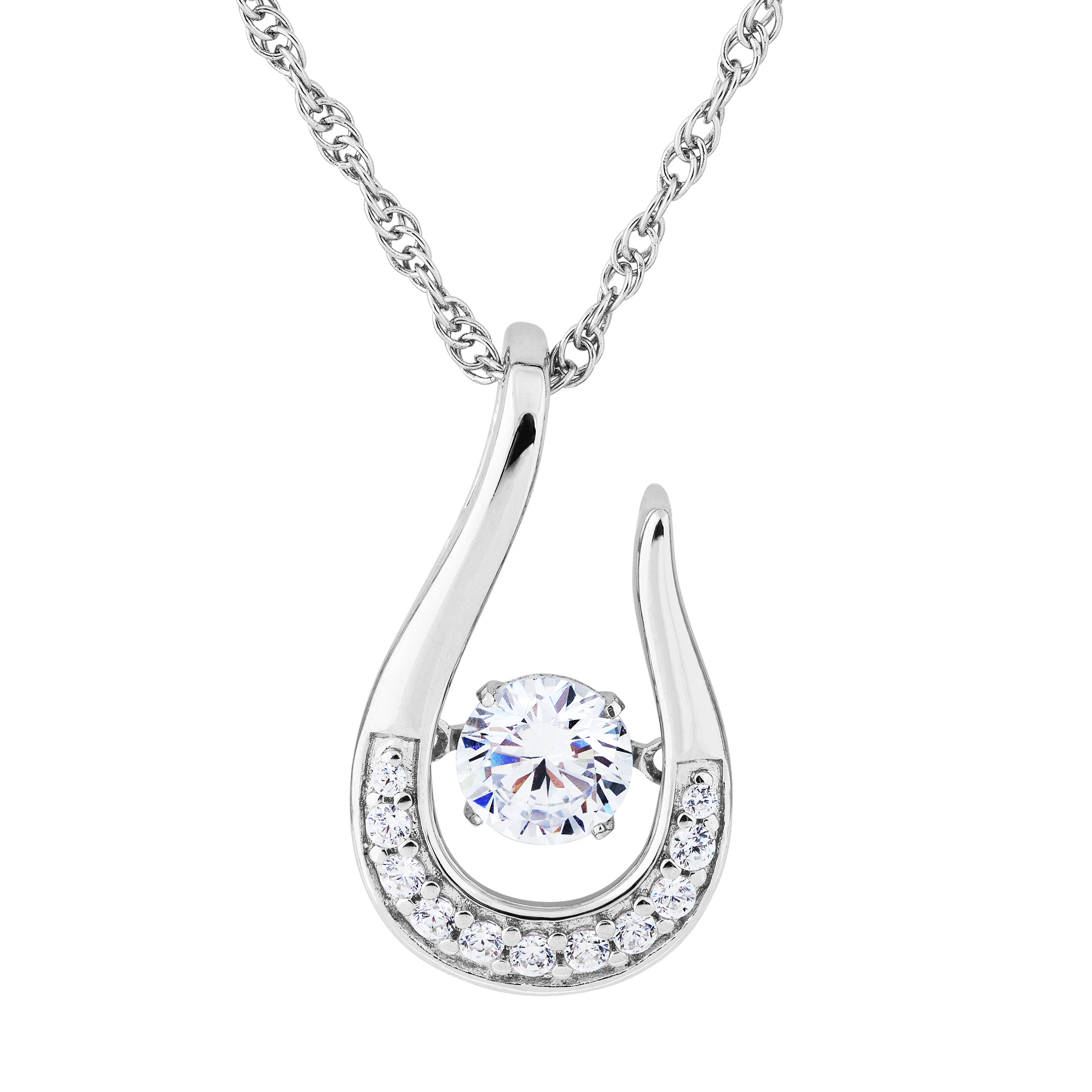 White Spinel CZ with Cubic Zirconia April Teardrop Pendant Necklace, Rhodium Plated Sterling Silver img title=