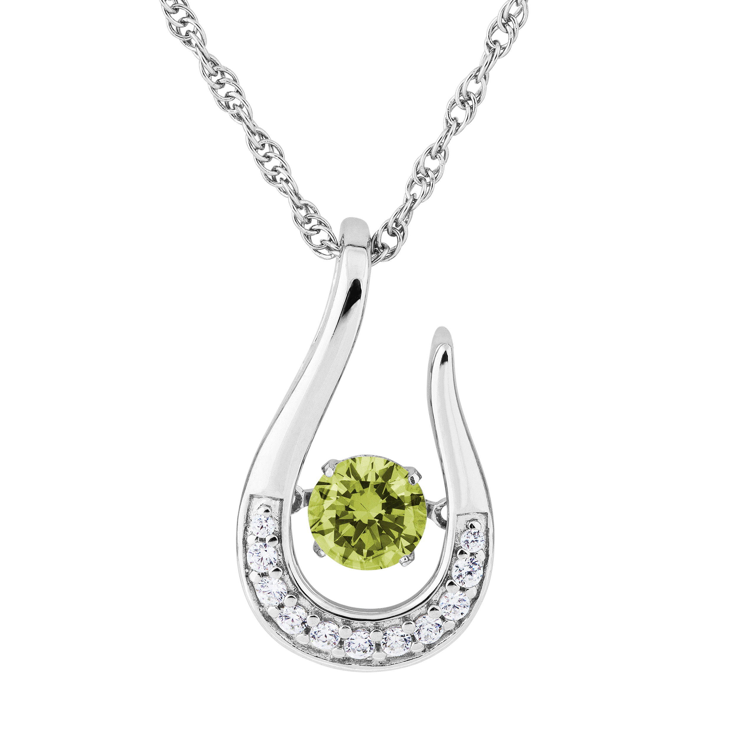 Peridot CZ with Cubic Zirconia August Teardrop Pendant Necklace, Rhodium Plated Sterling Silver