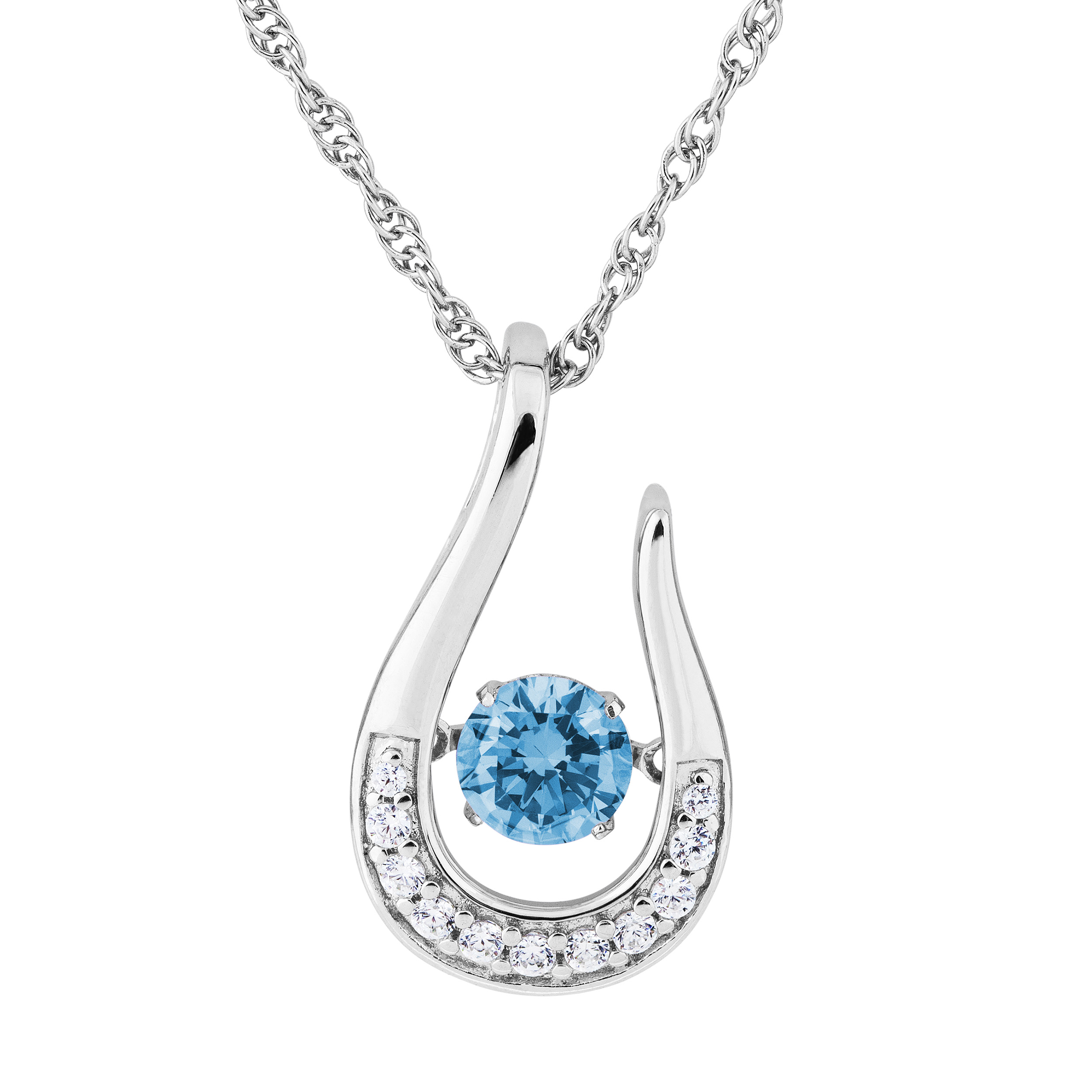 Blue Spinel CZ with Cubic Zirconia December Teardrop Pendant Necklace, Rhodium Plated Sterling Silver