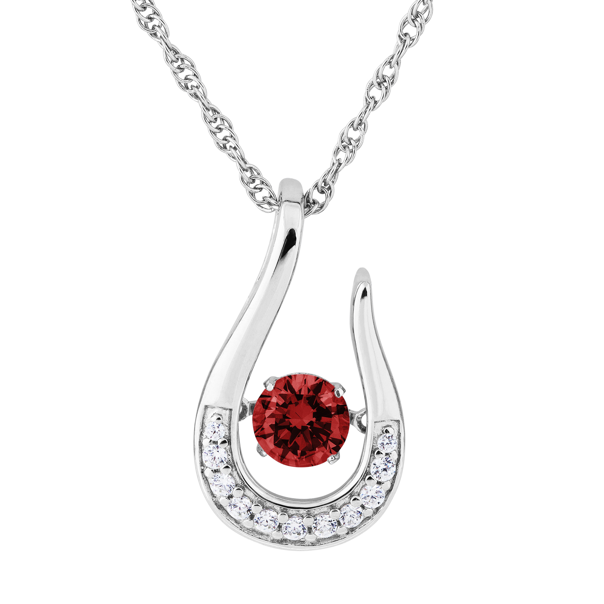 Garnet CZ with Cubic Zirconia  January Teardrop Pendant Necklace, Rhodium Plated Sterling Silver img title=
