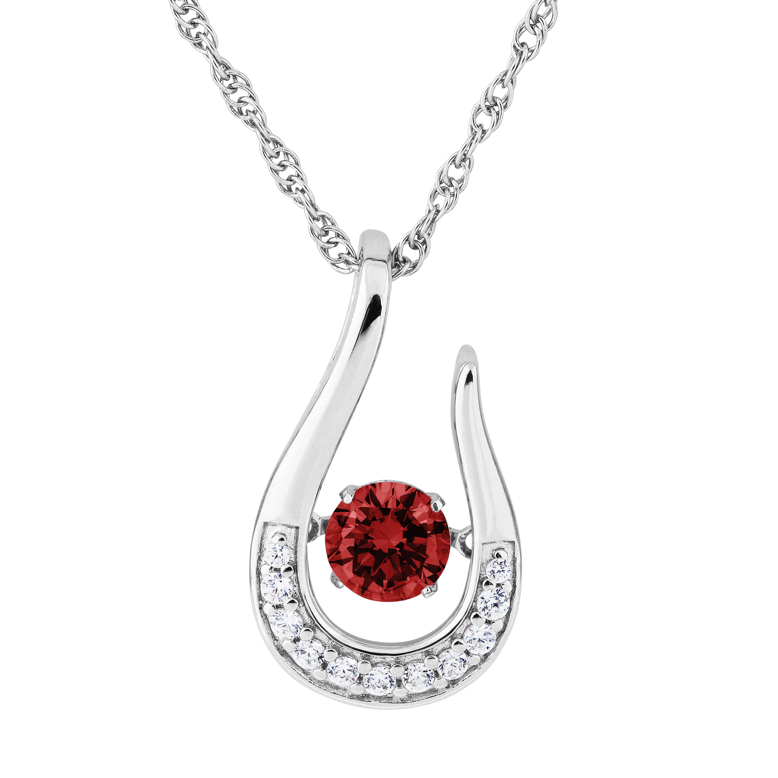 Garnet CZ with Cubic Zirconia  January Teardrop Pendant Necklace, Rhodium Plated Sterling Silver img title=