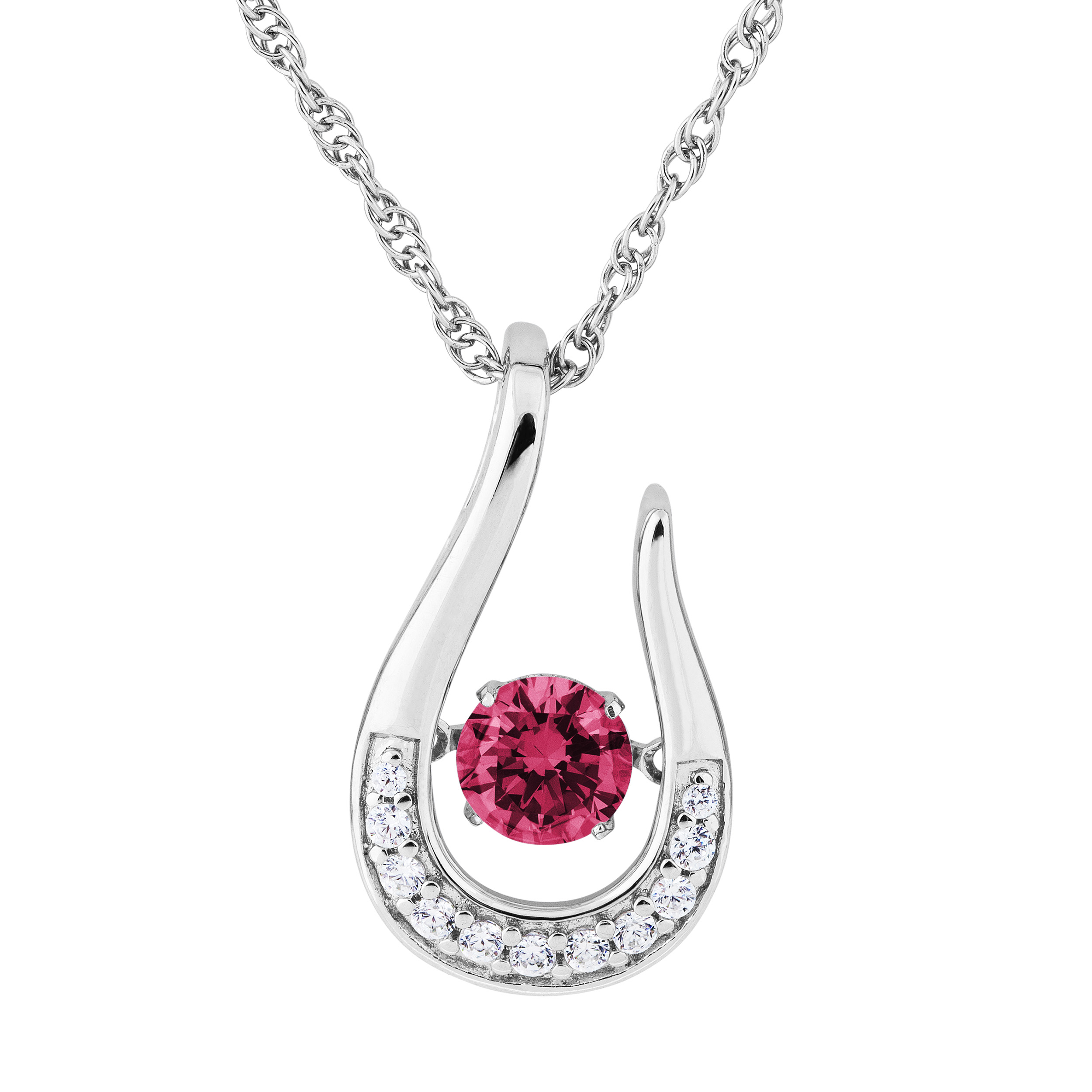 Ruby CZ with Cubic Zirconia July Teardrop Pendant Necklace, Rhodium Plated Sterling Silver