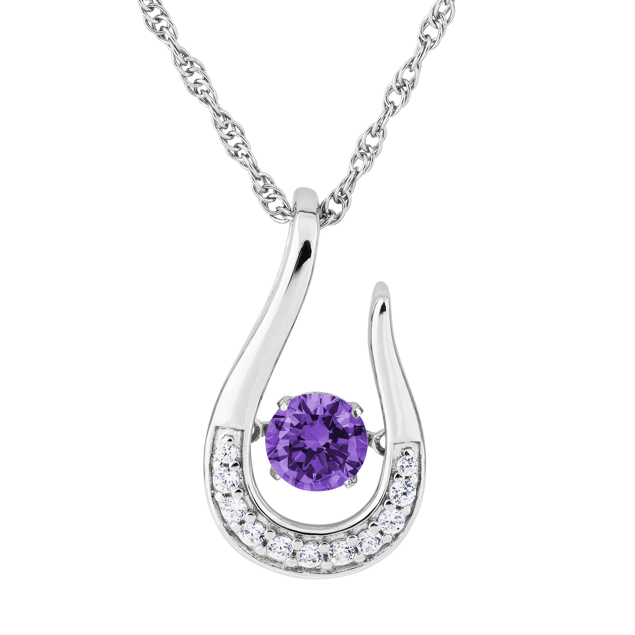 Alexandrite CZ with Cubic Zirconia June Teardrop Pendant Necklace, Rhodium Plated Sterling Silver, 18