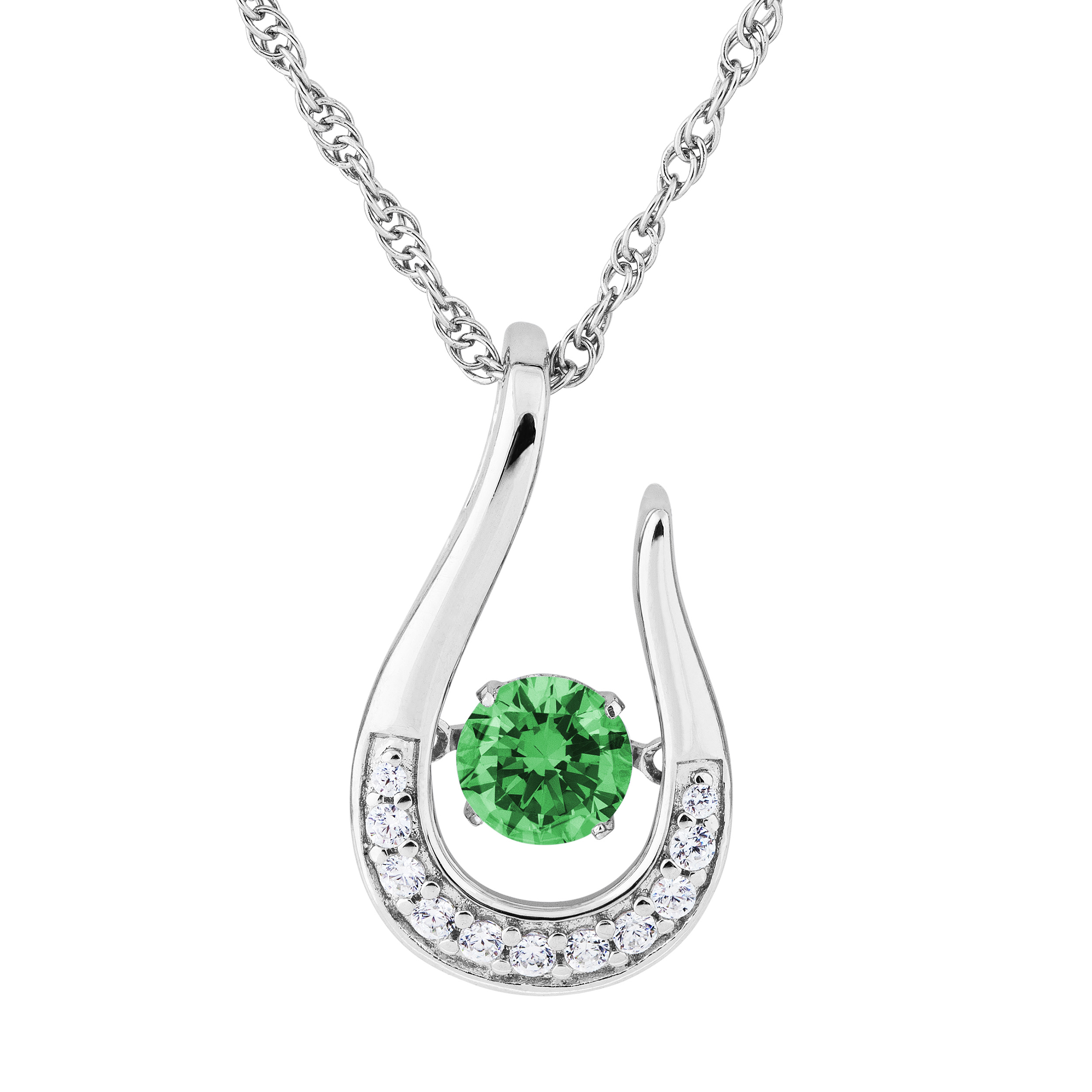 Emerald CZ with Cubic Zirconia May Teardrop Pendant Necklace, Rhodium Plated Sterling Silver, 18