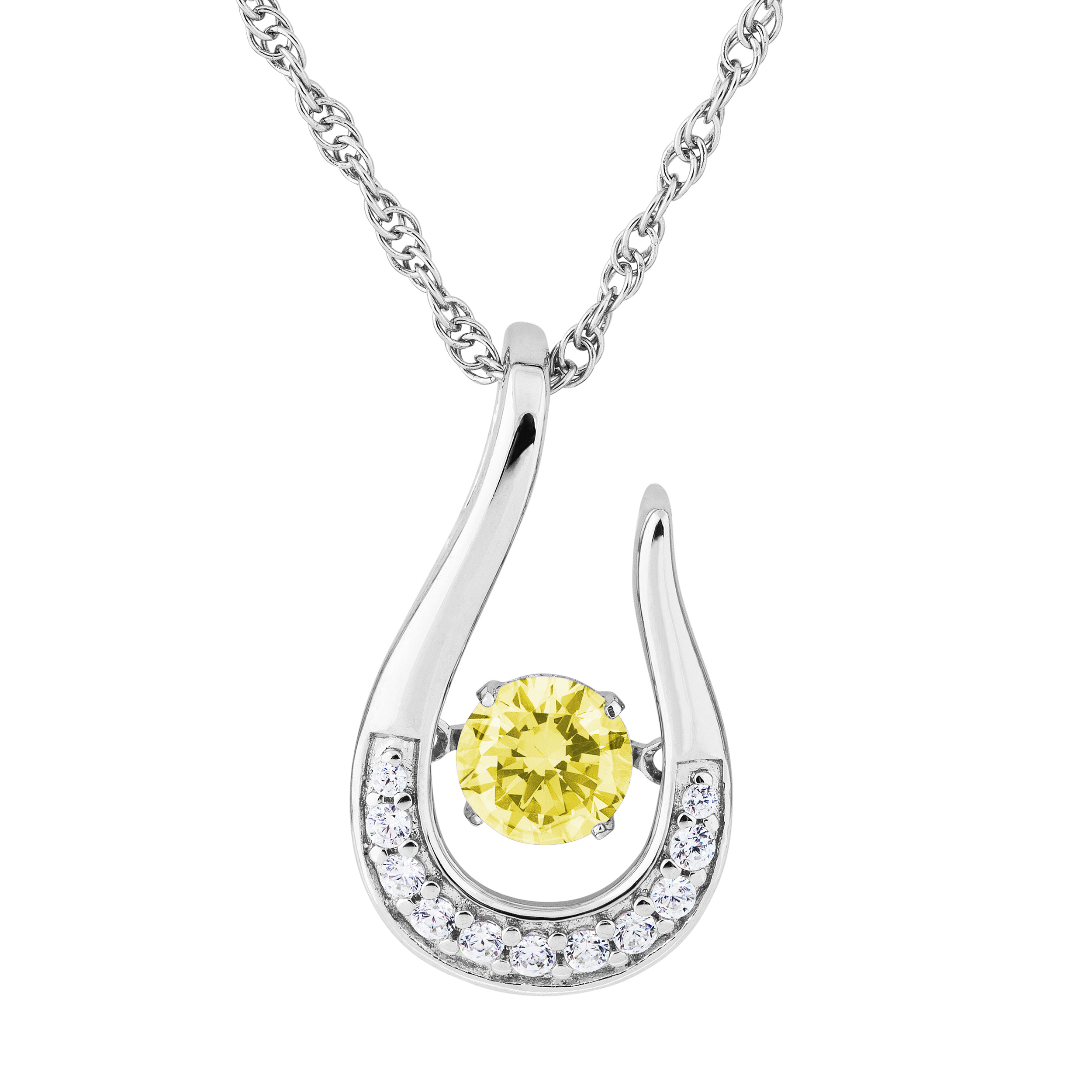 Gold Topaz CZ with Cubic Zirconia November Teardrop Pendant Necklace, Rhodium Plated Sterling Silver, 18