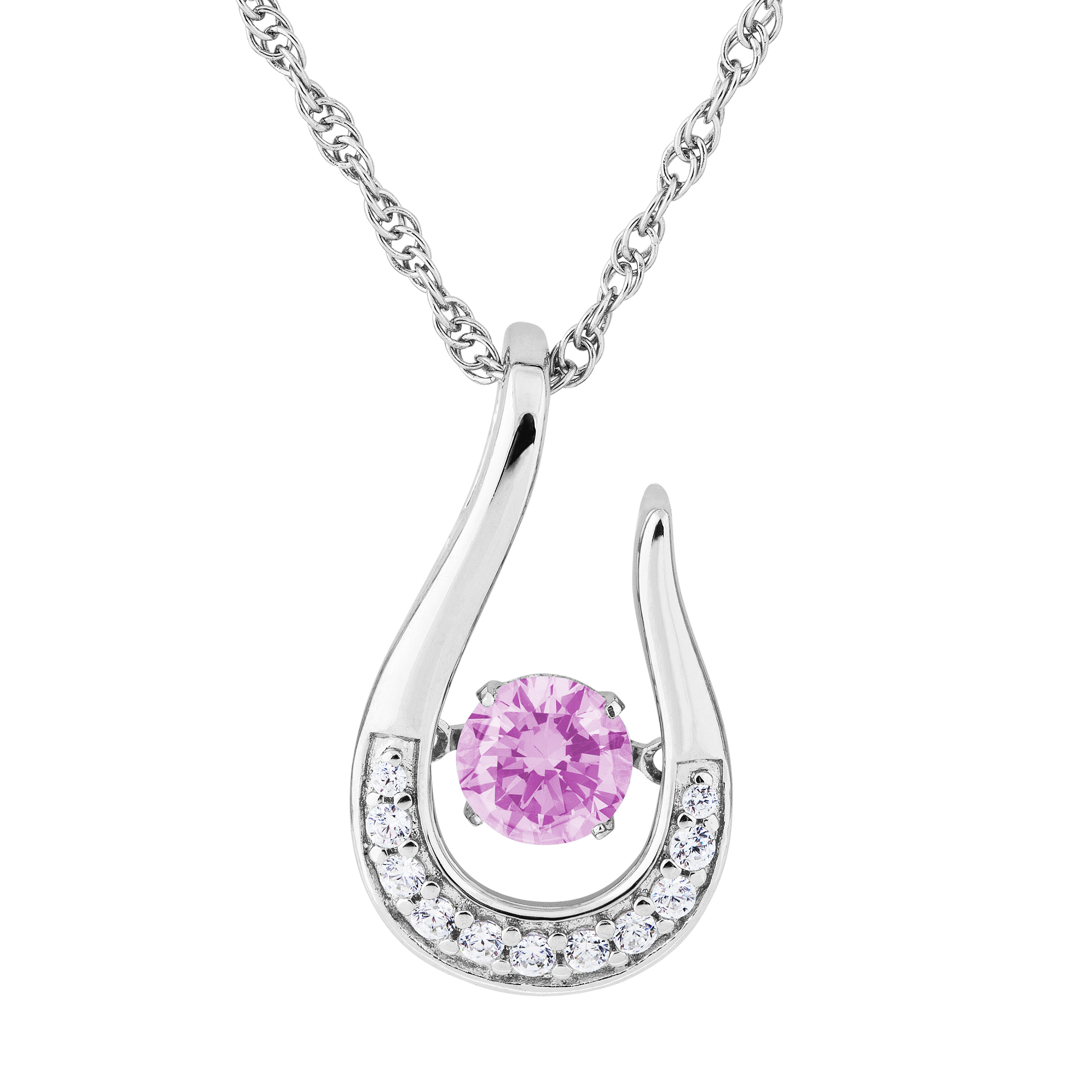 Pink CZ with Cubic Zirconia October Teardrop Pendant Necklace, Rhodium Plated Sterling Silver