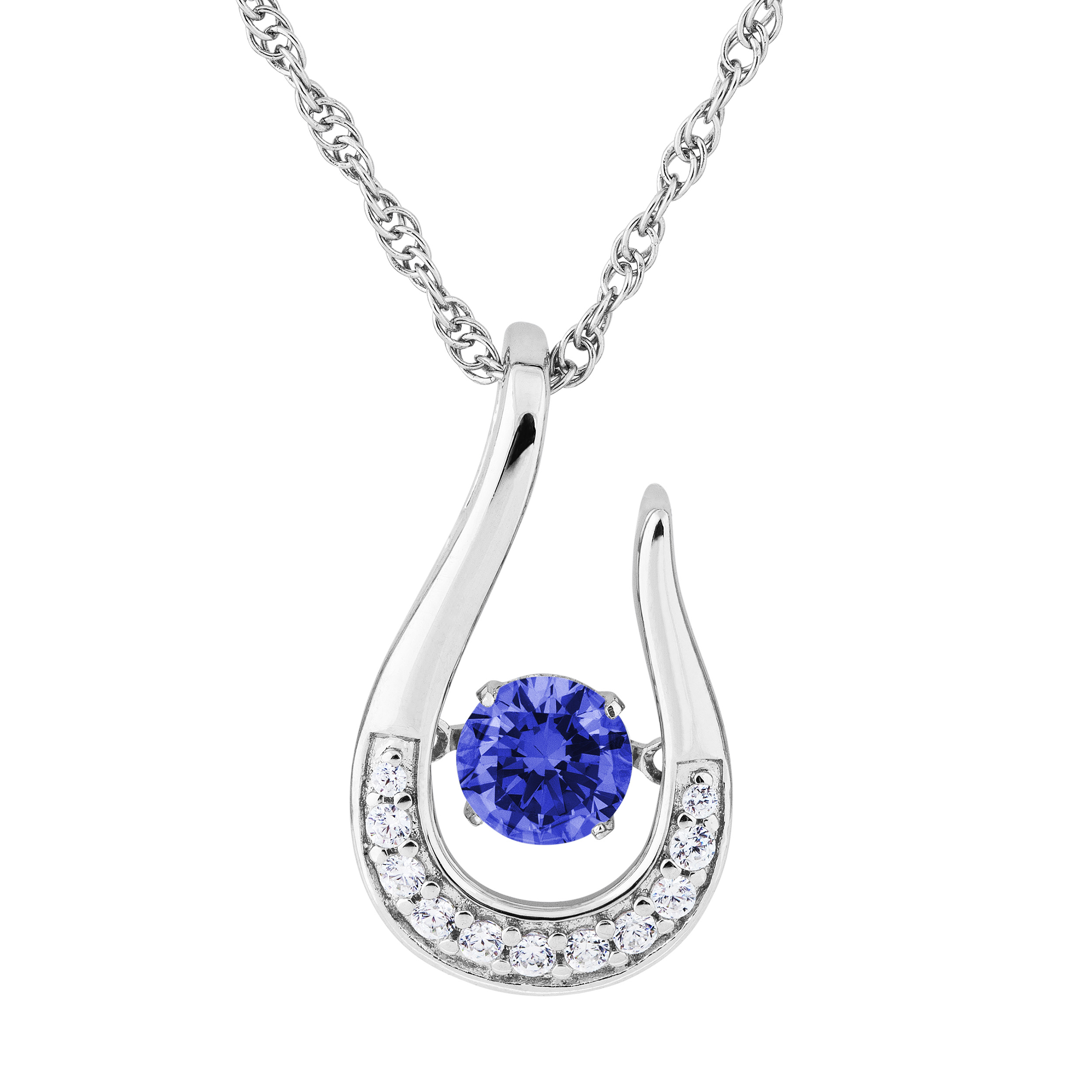 Sapphire CZ with Cubic Zirconia September Teardrop Pendant Necklace, Rhodium Plated Sterling Silver