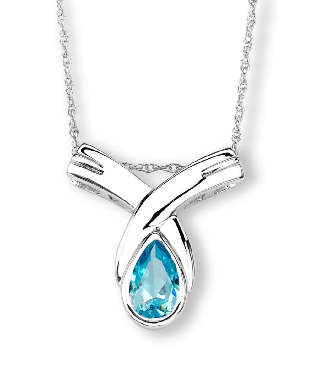 CZ Pendant Necklace, Rhodium Plated Sterling Silver