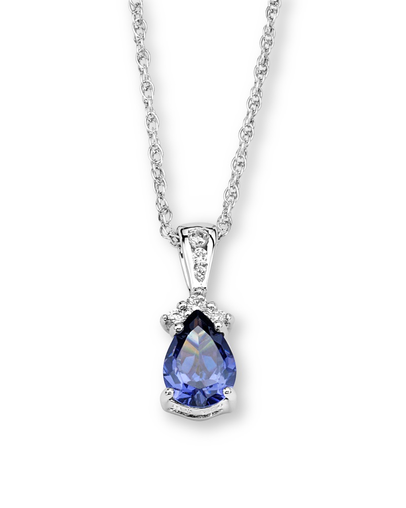 CZ Pendant Necklace, Rhodium Plated Sterling Silver