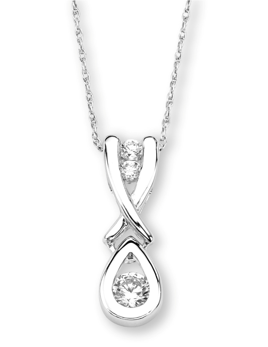  Round CZ Pear Pendant Necklace, Rhodium Plated Sterling Silver, 18
