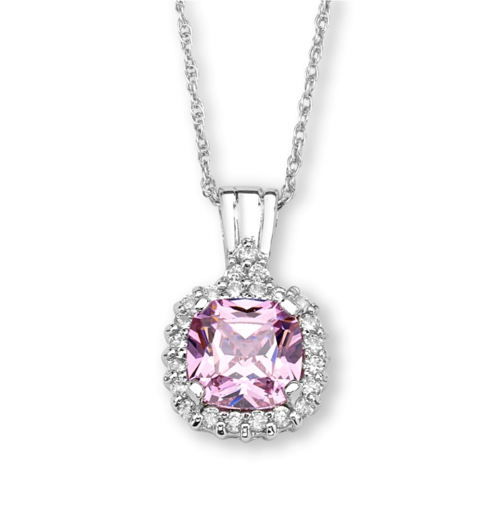 CZ Pendant Necklace, Rhodium Plated Sterling Silver