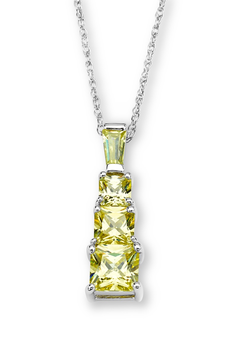 CZ Pendant Necklace, Rhodium Plated Sterling Silver