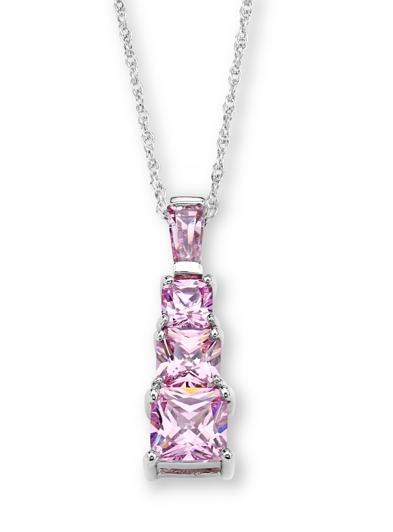 CZ Pendant Necklace, Rhodium Plated Sterling Silver