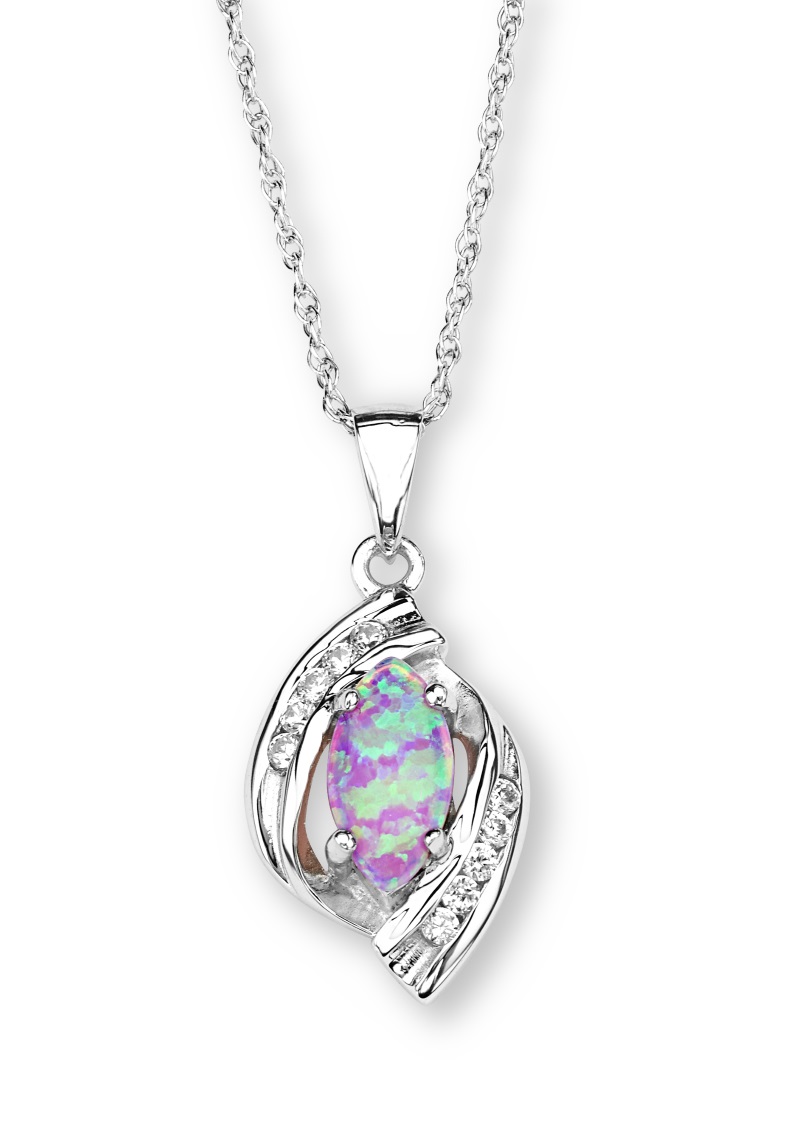 CZ Pendant Necklace, Rhodium Plated Sterling Silver