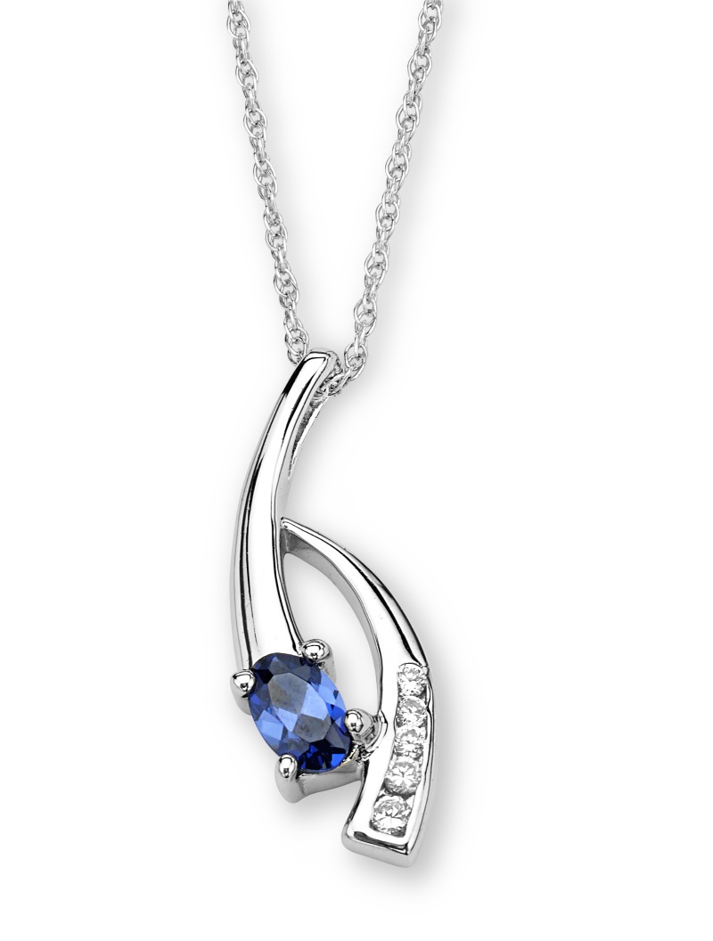 CZ Pendant Necklace, Rhodium Plated Sterling Silver