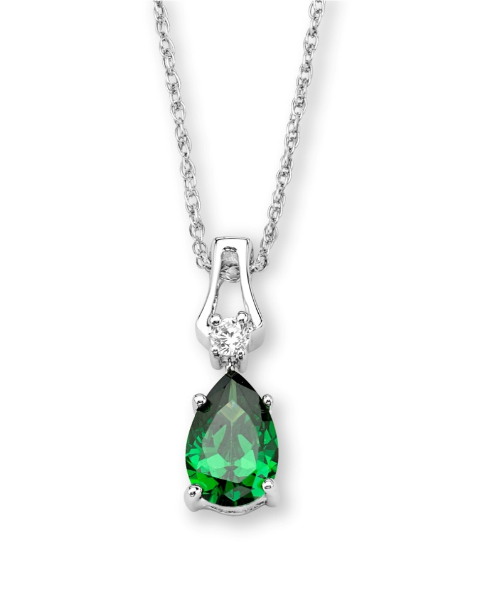 CZ Pendant Necklace, Rhodium Plated Sterling Silver