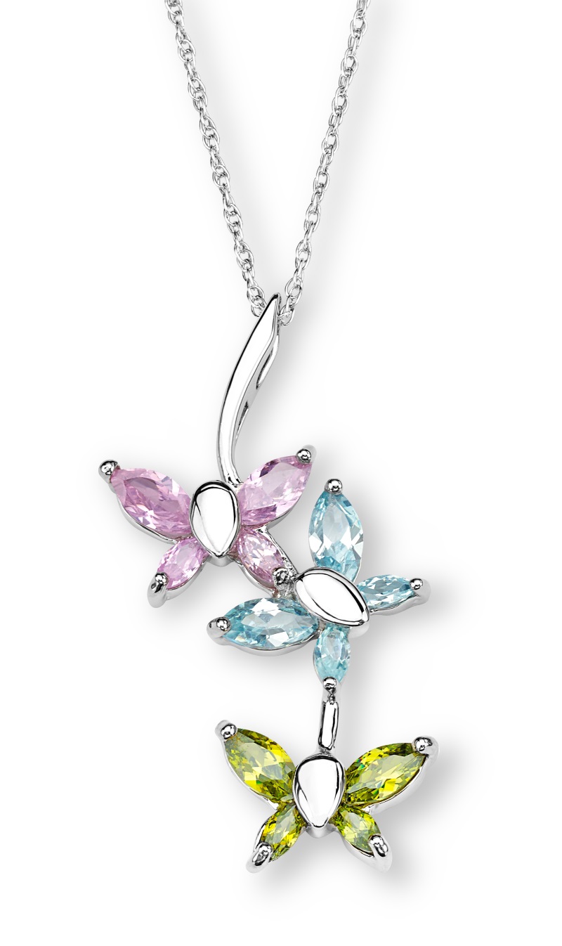 CZ Pendant Necklace, Rhodium Plated Sterling Silver