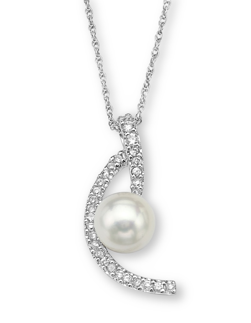 CZ Pendant Necklace, Rhodium Plated Sterling Silver