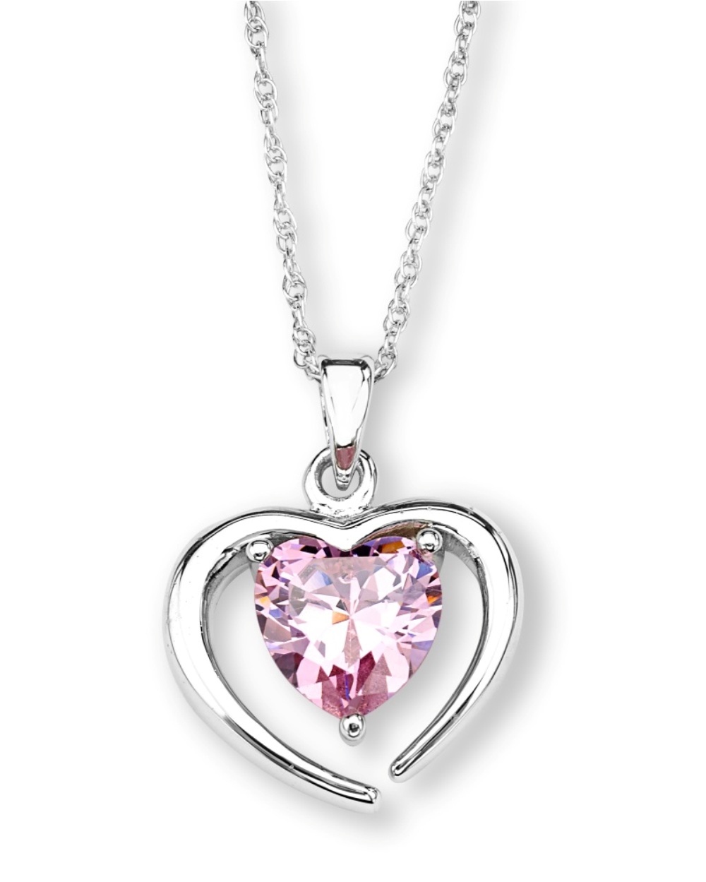 CZ Pendant Necklace, Rhodium Plated Sterling Silver