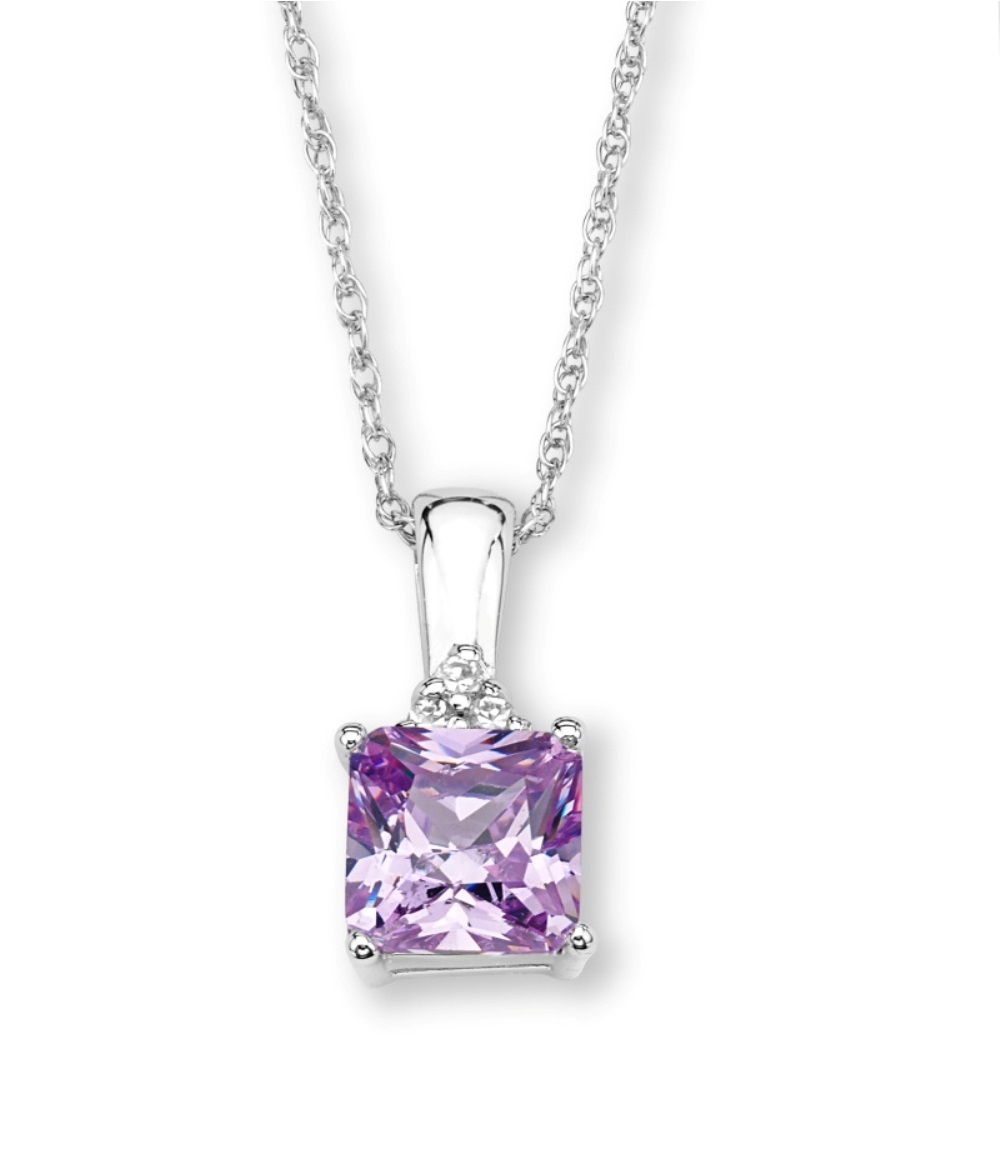 CZ Pendant Necklace, Rhodium Plated Sterling Silver