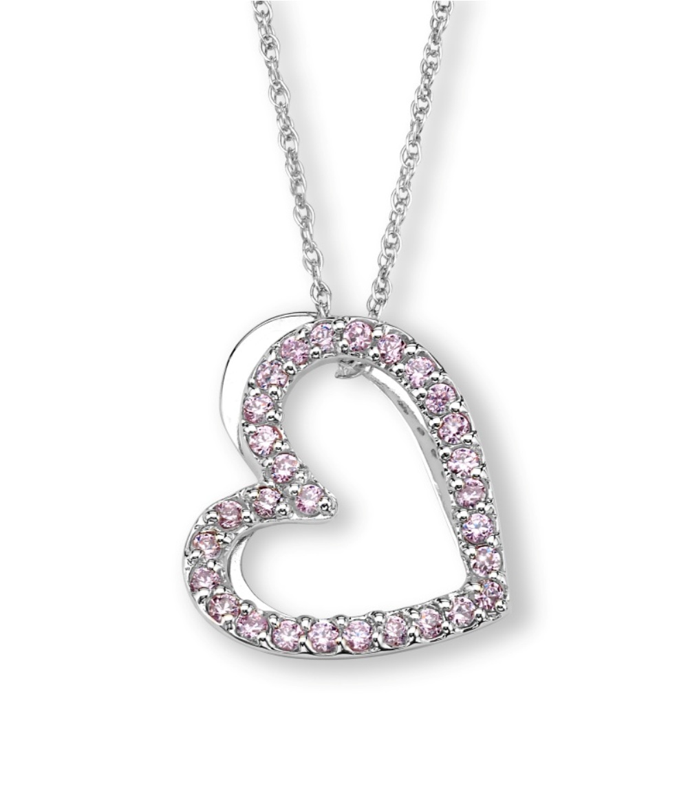 CZ Pendant Necklace, Rhodium Plated Sterling Silver