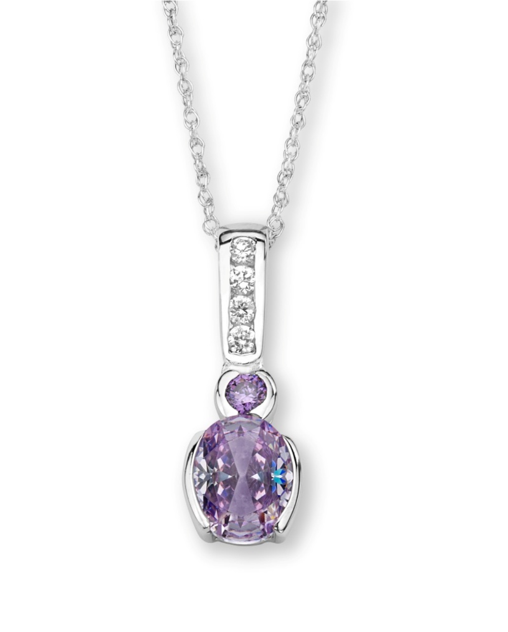 CZ Pendant Necklace, Rhodium Plated Sterling Silver