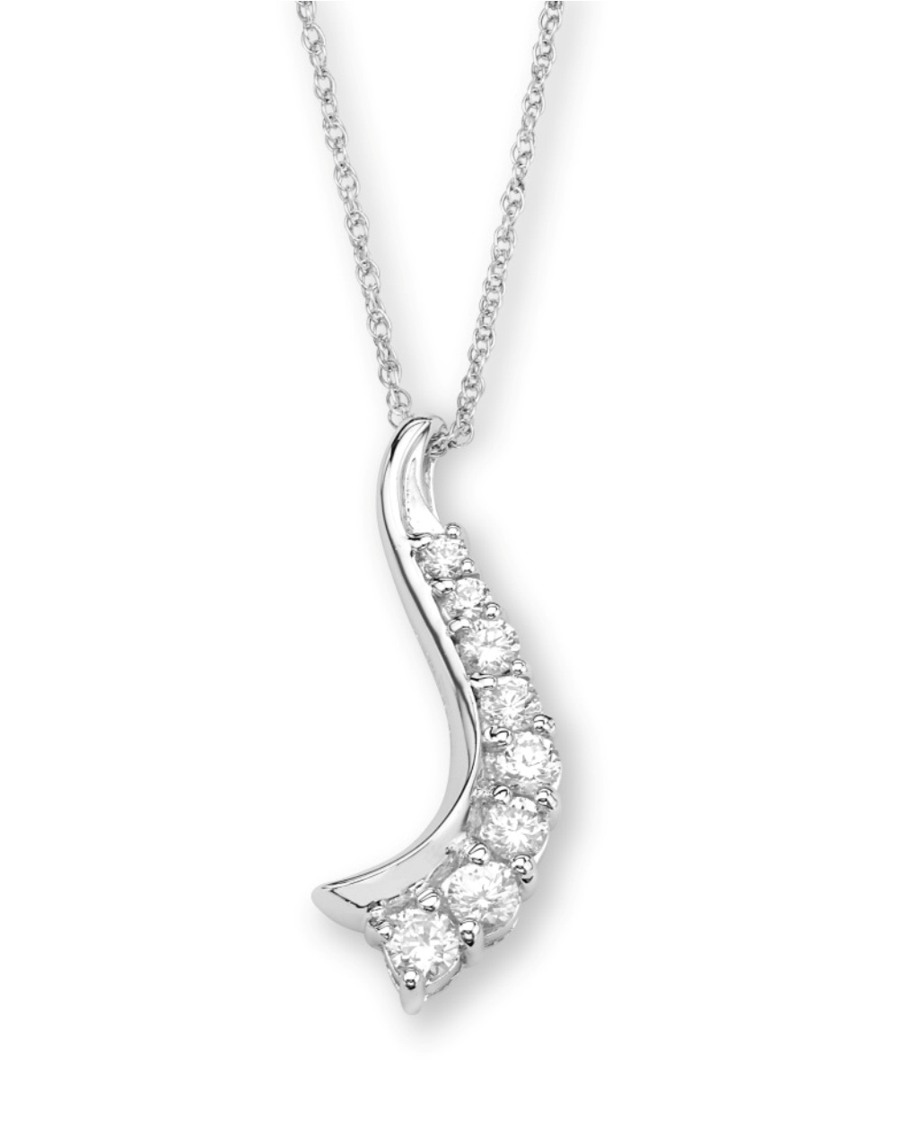 Graduated CZ Swirl Pendant Necklace, Rhodium Plated Sterling Silver, 18