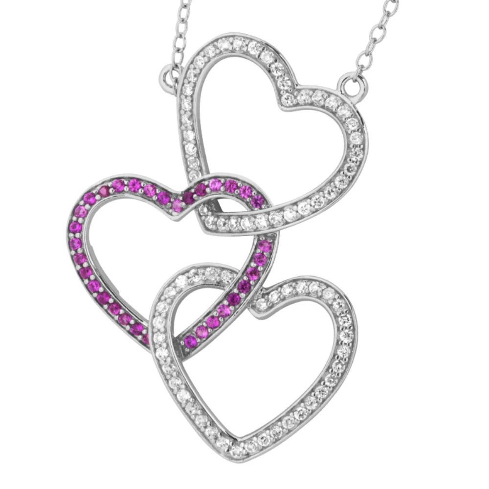 CZ Pendant Necklace, Rhodium Plated Sterling Silver