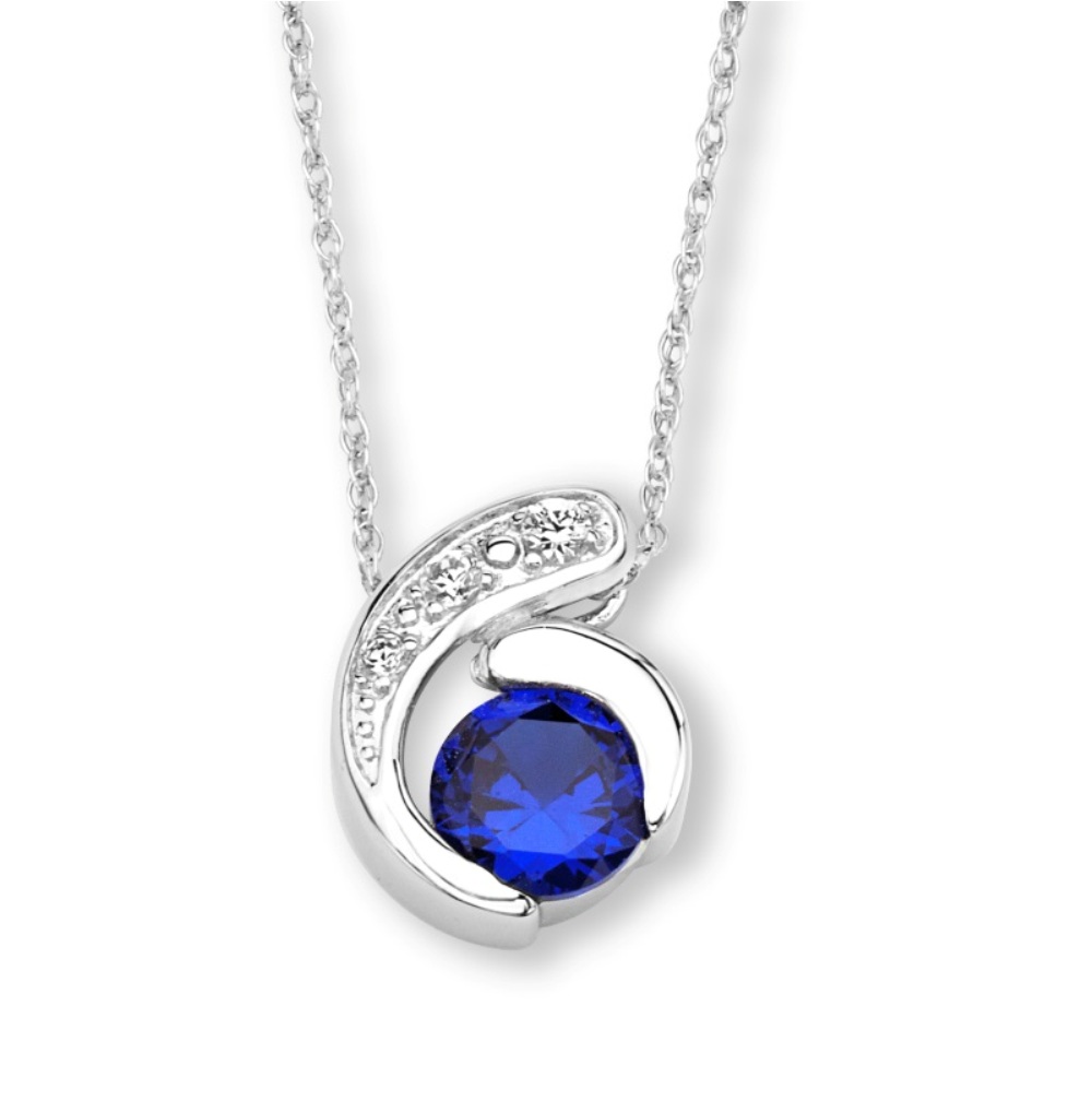 CZ Pendant Necklace, Rhodium Plated Sterling Silver