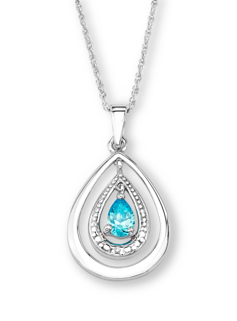 CZ Pendant Necklace, Rhodium Plated Sterling Silver